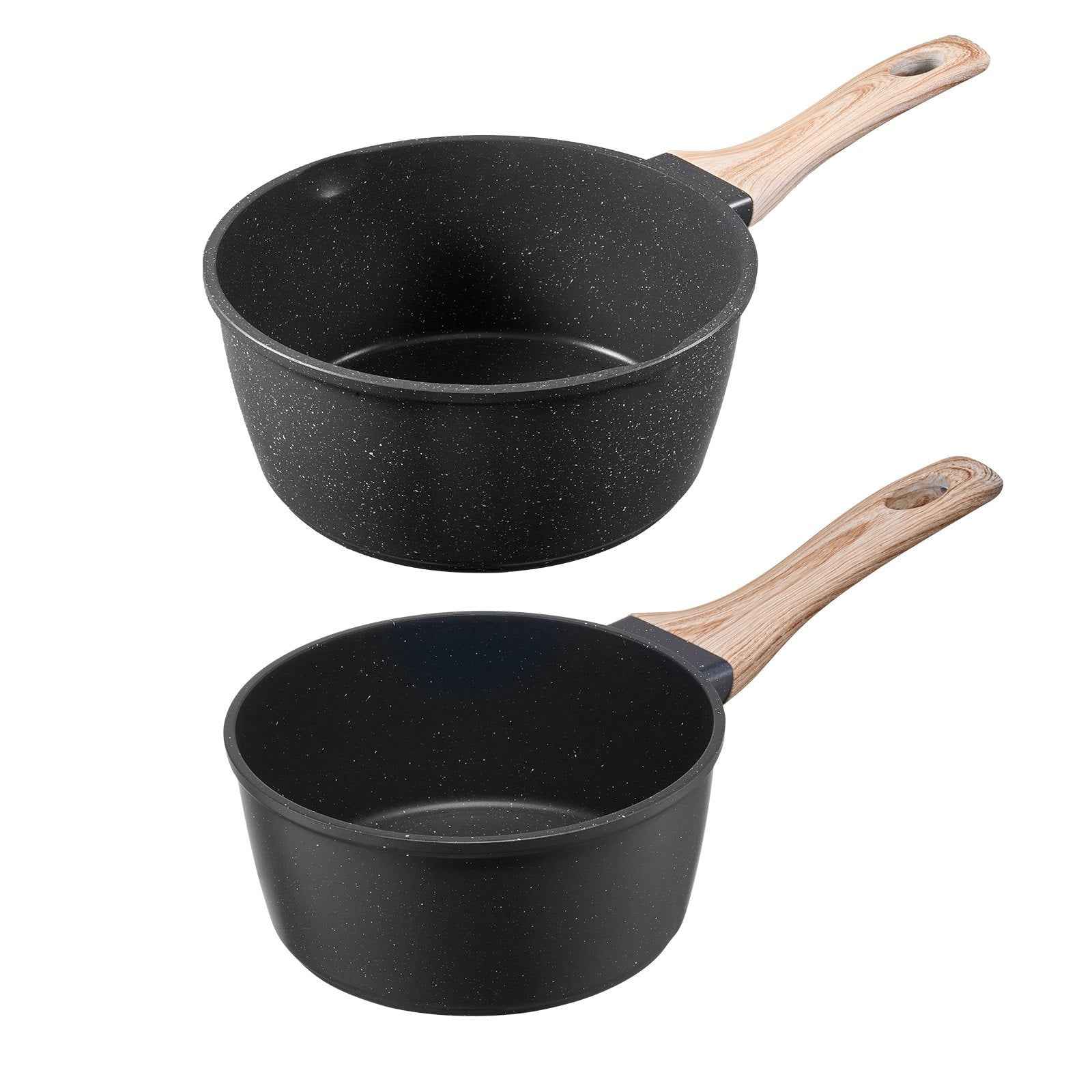 Saucepan Set, 1.5 QT & 2.5 QT Nonstick Saucepan With Glass Lids, Multipurpose Cooking Sauce Pots With Detachable Handles, Sauce Pan Kitchen Cooking Pot With Coating, Induction Compatible, Black