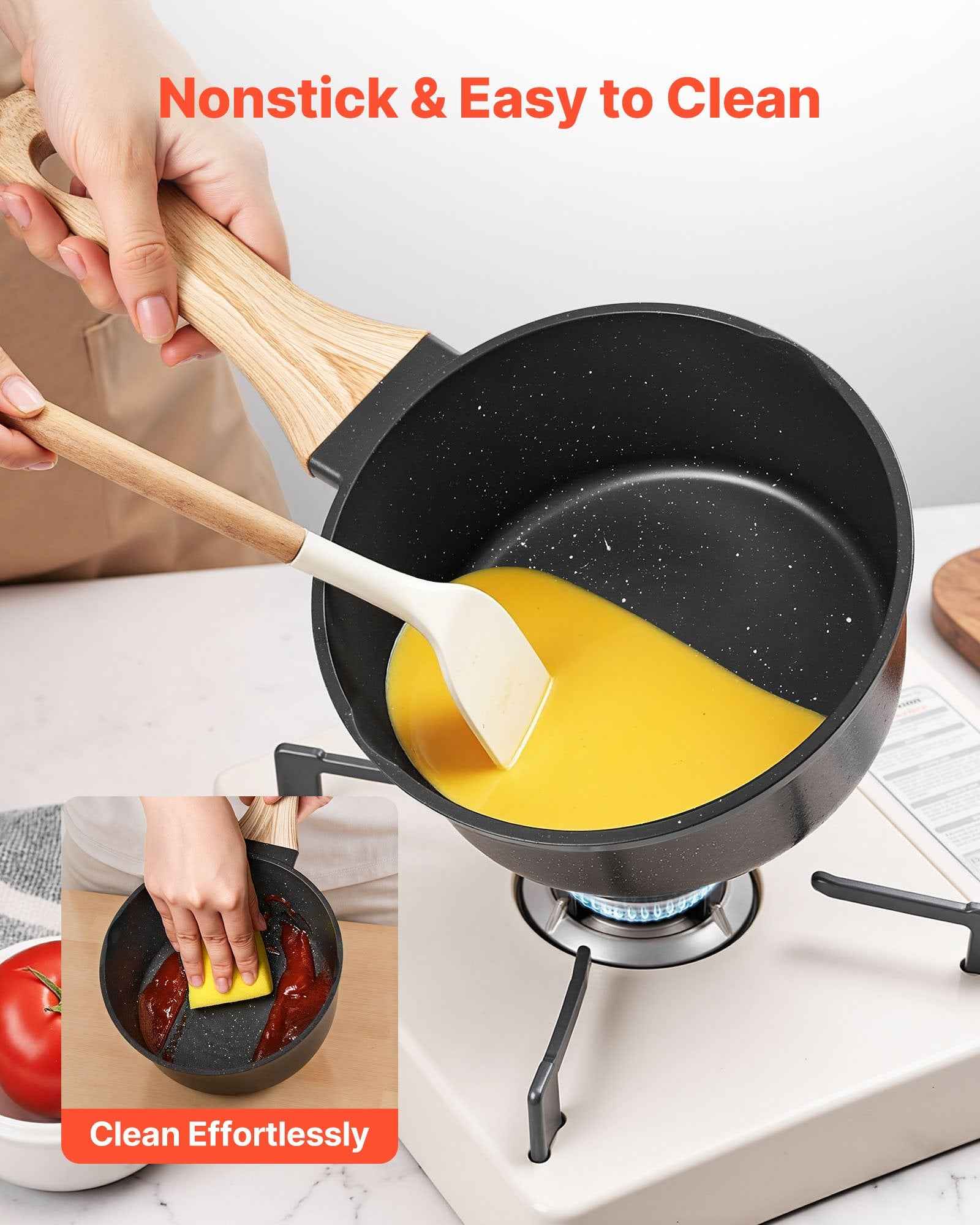 Saucepan Set, 1.5 QT & 2.5 QT Nonstick Saucepan With Glass Lids, Multipurpose Cooking Sauce Pots With Detachable Handles, Sauce Pan Kitchen Cooking Pot With Coating, Induction Compatible, Black